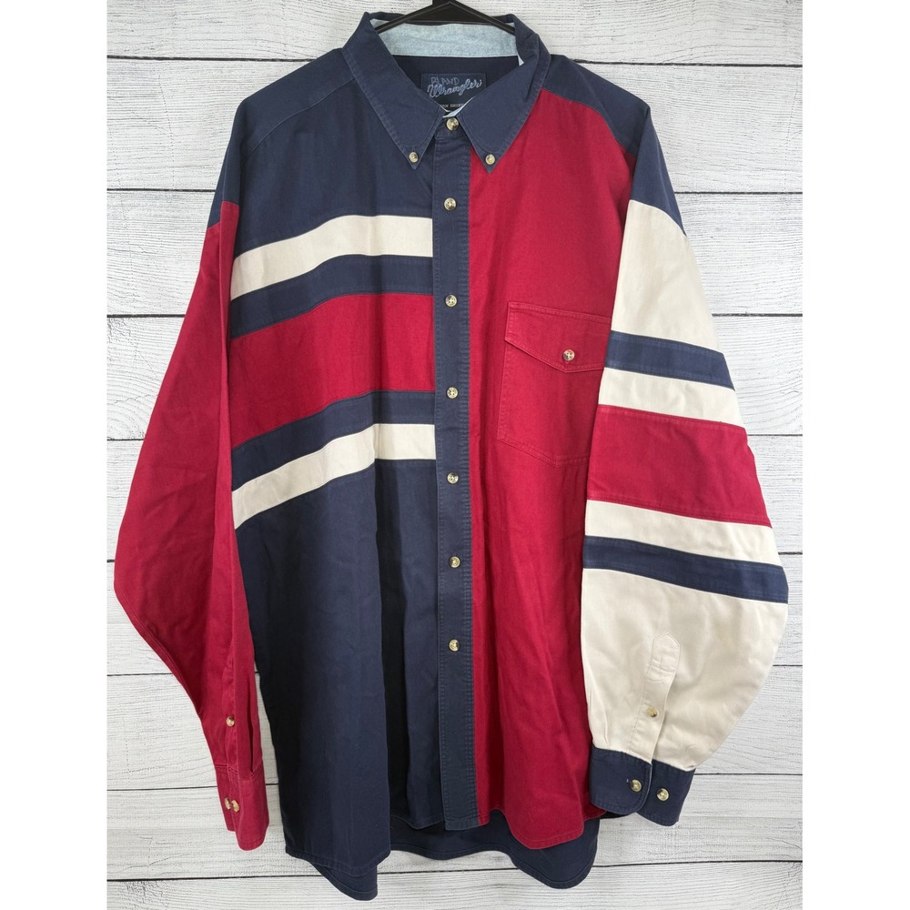 Wrangler Western Shirt Colorblock Cowboy Shirt Red‎ White Blue 2XL Patriotic